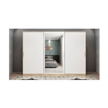 Baramolife GRI7 Işıltı Sürgülü Meşe Beyaz 270 cm Gardrop