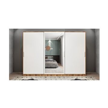 Baramolife GRI8 Işıltı Sürgülü Ceviz Beyaz 180 cm Gardrop