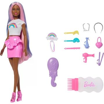 Barbie JJP08 Kahverengi Saçlı Gökkuşağı Saçlar Bebeği