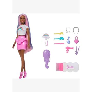 Barbie JJP08 Kahverengi Saçlı Gökkuşağı Saçlar Bebeği