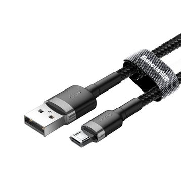 Baseus Cafule Serisi Gri Siyah 1 mt 2.4 A USB Type A & Micro USB Şarj & Data Aktarım Kablosu
