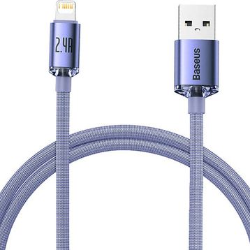 Baseus Crystal Shine Fast Charging 2.4A 1.2 mt Mor Lightning Şarj Kablosu