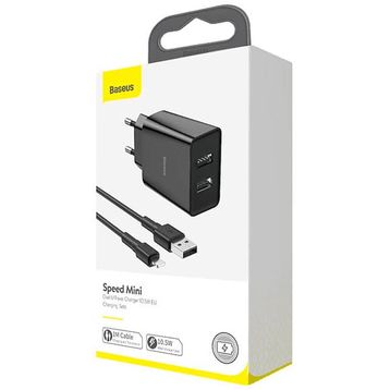 Baseus Speed Mini Dual Tzccfs-R01 10.5 W 2.4 A Lightning Kablolu Siyah Seyehat Şarj Seti