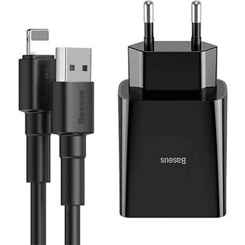 Baseus Speed Mini Dual Tzccfs-R01 10.5 W 2.4 A Lightning Kablolu Siyah Seyehat Şarj Seti