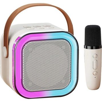 Başkent Tekno K12 Taşınabilir Kablosuz Mikrofonlu Karaoke Mini Bej Bluetooth Hoparlör