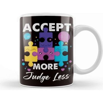 Baskı Dükkanı Accept More Judge Less Autism Awareness Support Puzzle Kupa
