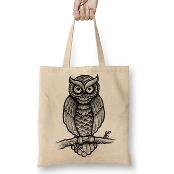Baskı Dükkanı Baykuş Drawing Çizim Hayvan Animal Owl Simple Pet Bez Çanta