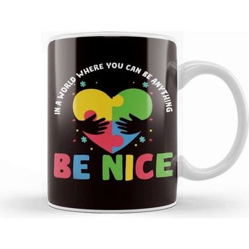 Baskı Dükkanı Be Nice Autism Awareness Heart Puzzle Support Special Needs Kupa