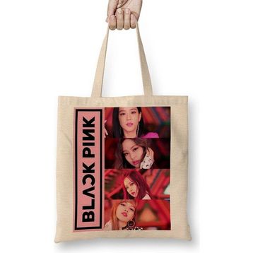 Baskı Dükkanı Blackpink 005 Bez Uzun Saplı Krem Rengi Çanta