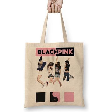 Baskı Dükkanı Blackpink Bez Uzun Saplı Krem Rengi Çanta