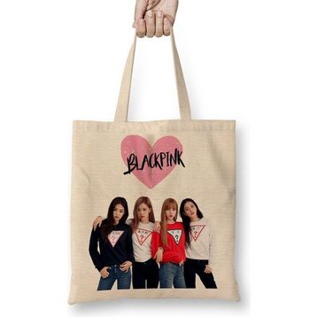 Baskı Dükkanı Blackpink Bez Uzun Saplı Krem Rengi Çanta