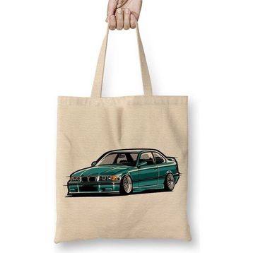 Baskı Dükkanı Bmw Stanced Out E36 Bez Uzun Saplı Krem Rengi Çanta