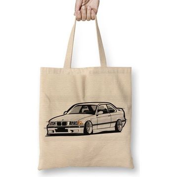 Baskı Dükkanı Bmw Stanced Out E36 Bez Uzun Saplı Krem Rengi Çanta