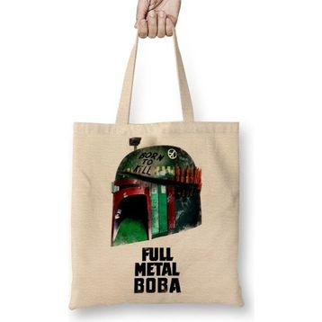 Baskı Dükkanı Boba Fett Full Metal Boba Bez Uzun Saplı Krem Rengi Çanta