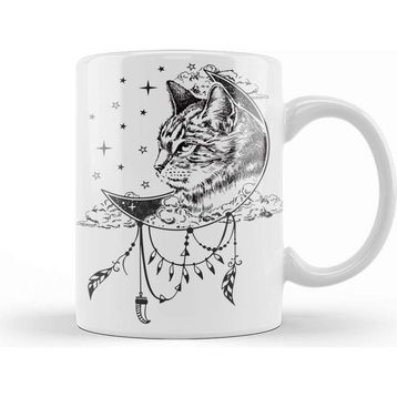 Baskı Dükkanı Boho Cat in Moon Kupa