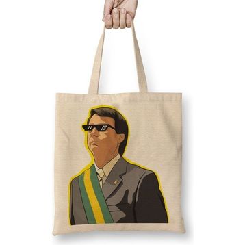 Baskı Dükkanı Bolsonaro Presidente Mitador Bez Uzun Saplı Krem Rengi Çanta
