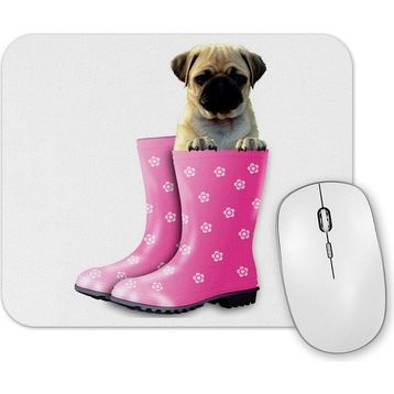 Baskı Dükkanı Botlu Pug Botlu Köpek Mouse Pad