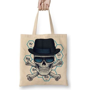 Baskı Dükkanı Breaking Bad Skull Bez Uzun Saplı Krem Rengi Çanta