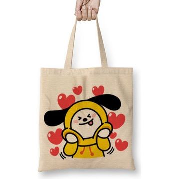 Baskı Dükkanı BT21 Chimmy Bts Bez Uzun Saplı Krem Rengi Çanta