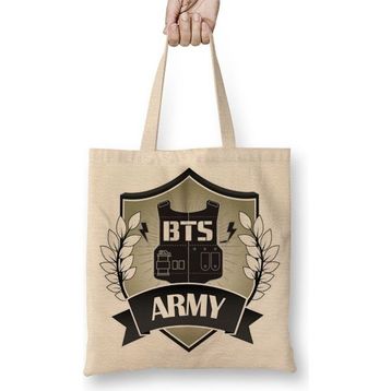 Baskı Dükkanı Bts Army Logo Bez Uzun Saplı Krem Rengi Çanta