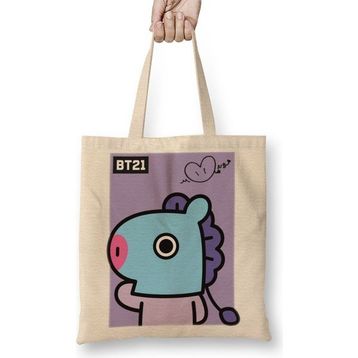 Baskı Dükkanı Bts BT21 Mang Bez Uzun Saplı Krem Rengi Çanta