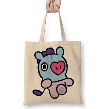 Baskı Dükkanı Bts BT21 Mang Bez Uzun Saplı Krem Rengi Çanta