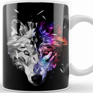 Baskı Dükkanı Cosmic Wolf Low Poly Abstract Kupa