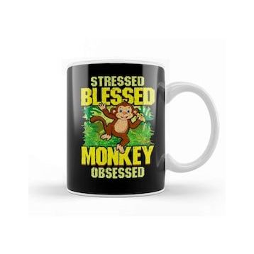 Baskı Dükkanı Cute & Funny Cute Stressed Blessed Monkey Obsessed Kupa Bardak