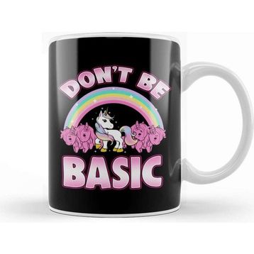 Baskı Dükkanı Cute & Funny Don't Be Basic Unicorn Rainbow Kupa Bardak