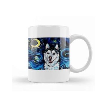 Baskı Dükkanı Dog Husky Night 2 Kupa Bardak