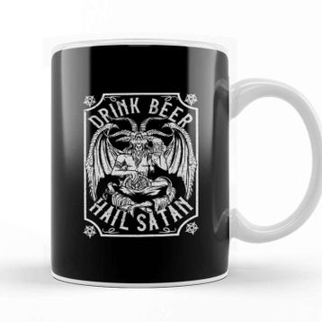Baskı Dükkanı Drink Beer Hail Satan I Satanic Baphomet I Pentagram Occult Design Kupa