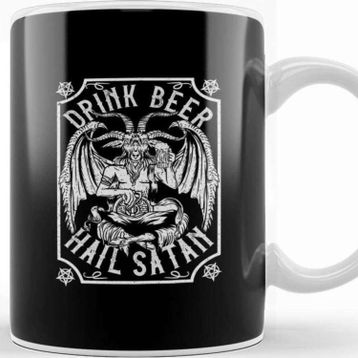 Baskı Dükkanı Drink Beer Hail Satan I Satanic Baphomet I Pentagram Occult Design Kupa