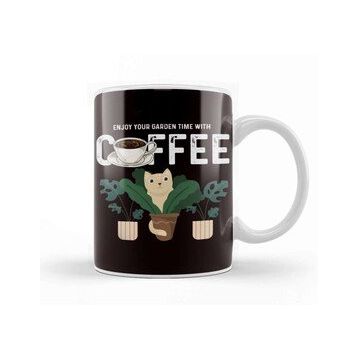 Baskı Dükkanı Enjoy Garden With Coffee Plants Cat Gardening Planting Lawn Porselen Beyaz Kupa Bardak