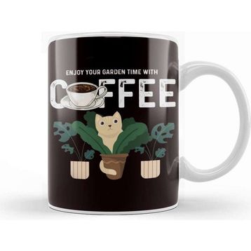Baskı Dükkanı Enjoy Garden With Coffee Plants Cat Gardening Planting Lawn Porselen Beyaz Kupa Bardak