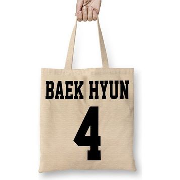 Baskı Dükkanı Exo Baekhyun Bez Uzun Saplı Krem Rengi Çanta
