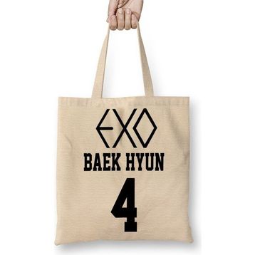 Baskı Dükkanı Exo Baekhyun Bez Uzun Saplı Krem Rengi Çanta