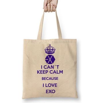 Baskı Dükkanı Exo I Cant Keep Calm Bez Uzun Saplı Krem Rengi Çanta