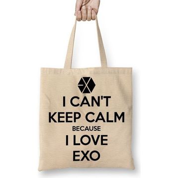 Baskı Dükkanı Exo I Cant Keep Calm Bez Uzun Saplı Krem Rengi Çanta