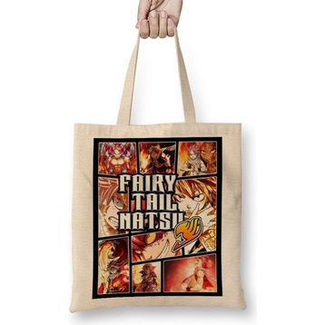 Baskı Dükkanı Fairy Tail Natsu Dragneel Gta Style Bez Uzun Saplı Krem Rengi Çanta
