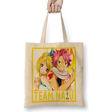 Baskı Dükkanı Fairy Tail Team Nalu Natsu Lucy Bez Uzun Saplı Krem Rengi Çanta
