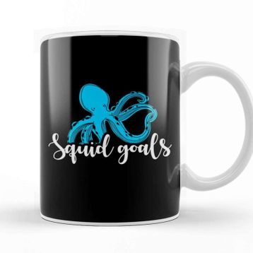 Baskı Dükkanı Fish Squid Goals Cute & Funny Squad Goals Pun Joke Beyaz 330 ml Porselen Kupa Bardak