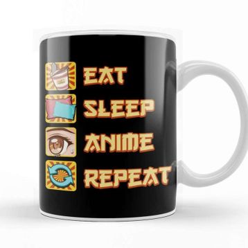 Baskı Dükkanı Funny Eat Sleep Anime Repeat Kupa