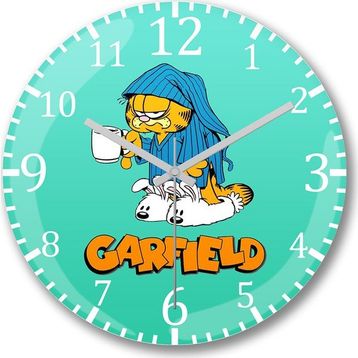 Baskı Dükkanı Garfield Bombeli Gerçek Cam Duvar Saati