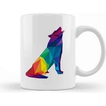 Baskı Dükkanı Geometric Animal Rainbow Wolf Howling Kupa