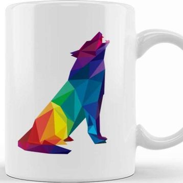 Baskı Dükkanı Geometric Animal Rainbow Wolf Howling Kupa