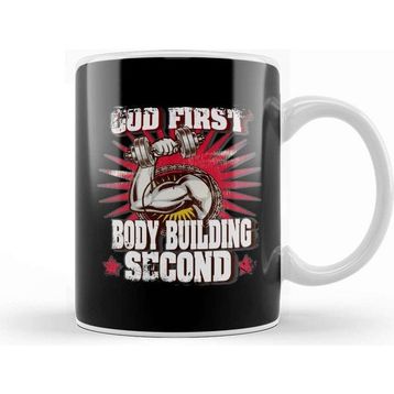 Baskı Dükkanı God First Bodybuilding Second Religious Lifting Kupa Bardak
