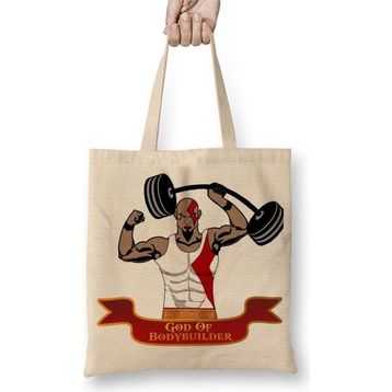 Baskı Dükkanı God Of Bodybuilder Bez Uzun Saplı Krem Rengi Çanta