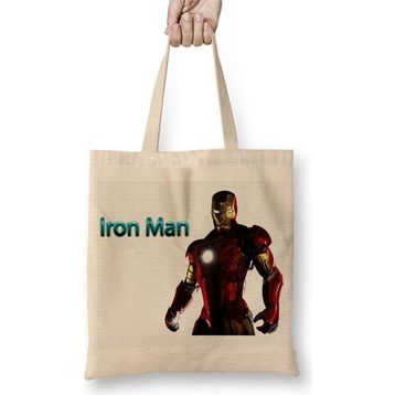 Baskı Dükkanı Iron Man 01 Bez Uzun Saplı Krem Rengi Çanta