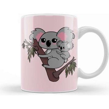 Baskı Dükkanı Kawaii Koalas Mother And Baby Mothers Day Porselen Beyaz Kupa Bardak