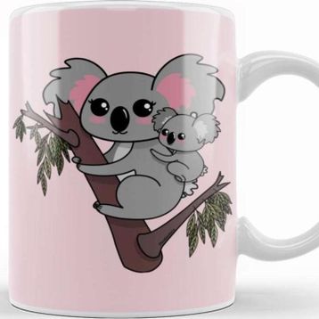 Baskı Dükkanı Kawaii Koalas Mother And Baby Mothers Day Porselen Beyaz Kupa Bardak